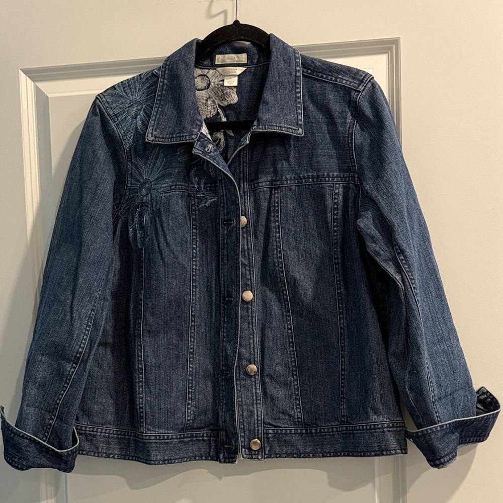 Christopher & Banks Embroidered Denim Jacket sz xl